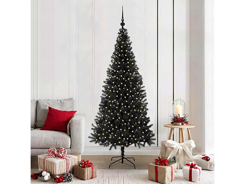 Sapin de Noël avec 300 LED avec support Noir 180 cm PVC