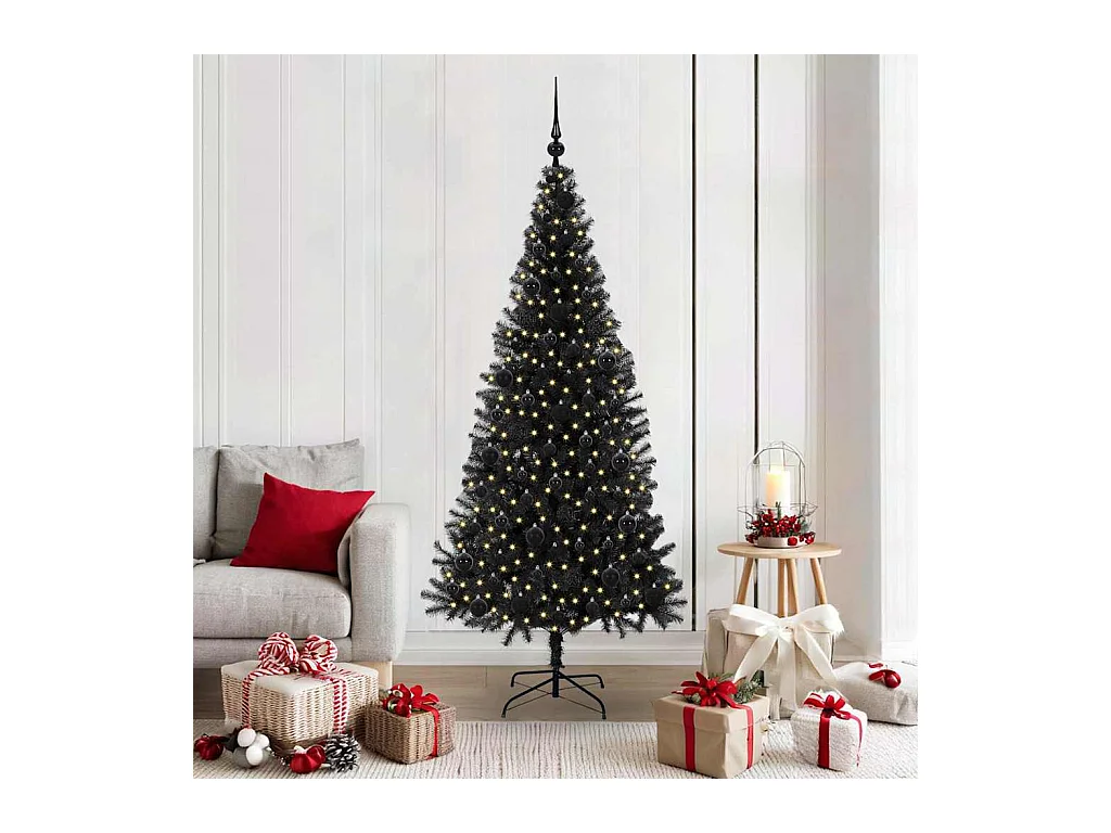 Sapin de Noël avec 300 LED avec support Noir 180 cm PVC