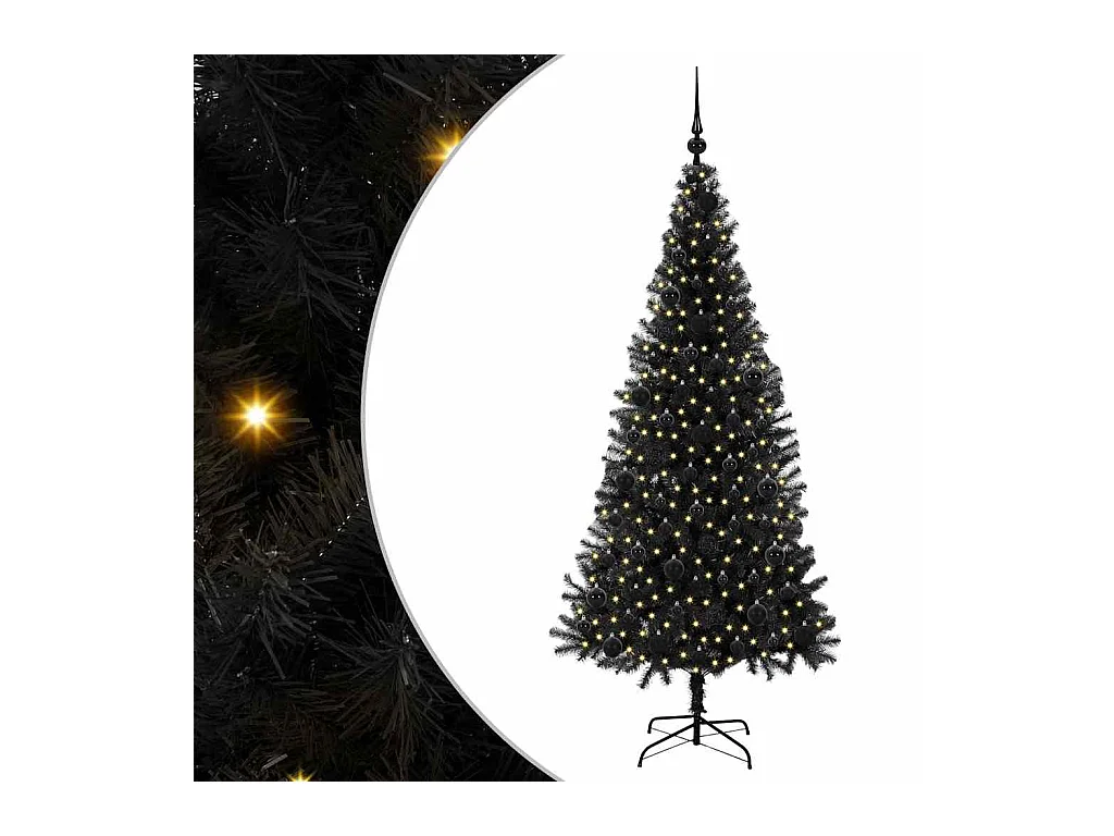 Sapin de Noël avec 300 LED avec support Noir 180 cm PVC