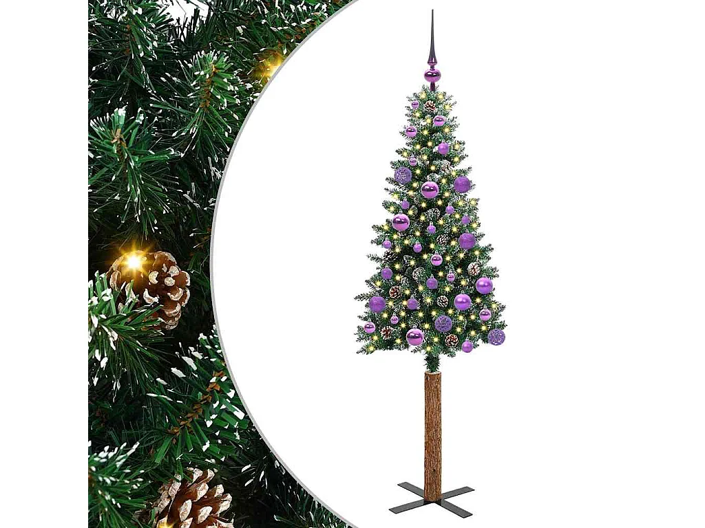 Árbol de Navidad Delgado con 150 LED con soporte Verde y 150 cm