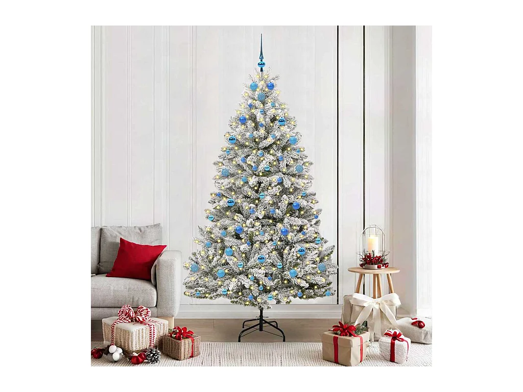Árvore de Natal Artificial Verde e Branco 210 cm PVC e Metal