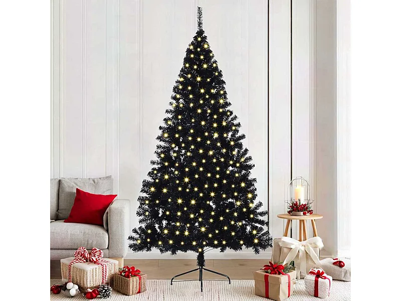 Árbol de Navidad Artificial Preiluminado Negro 210 cm PVC