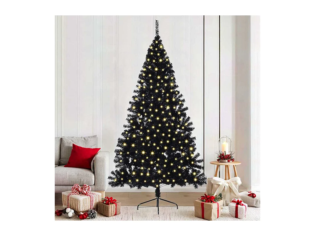 Árbol de Navidad Artificial Preiluminado Negro 210 cm PVC