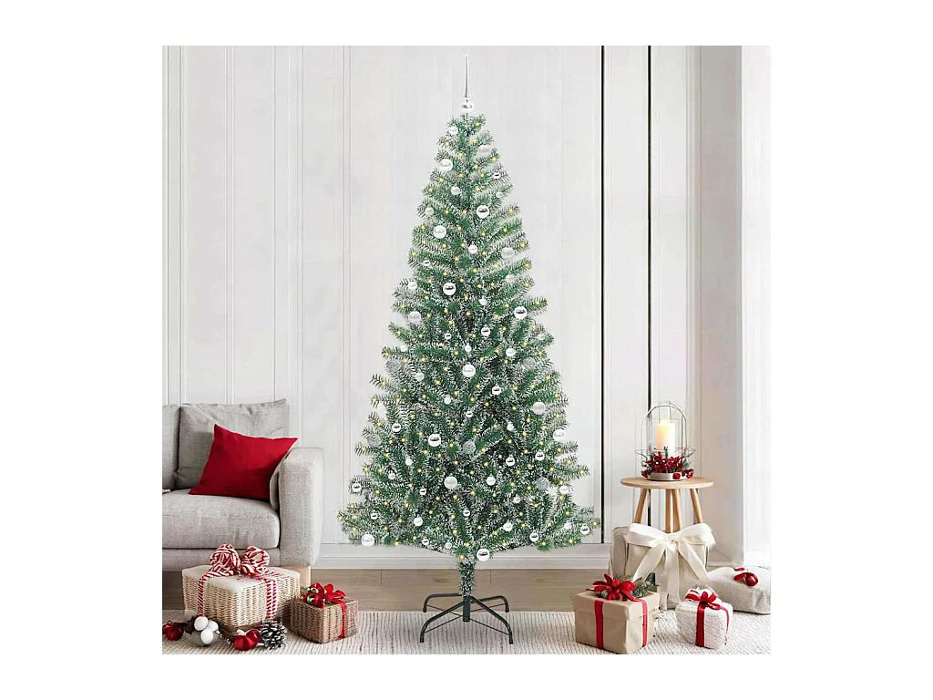 Kunstkerstboom Sneeuw Gevlokt met LED Licht Groen en Wit 240 cm
