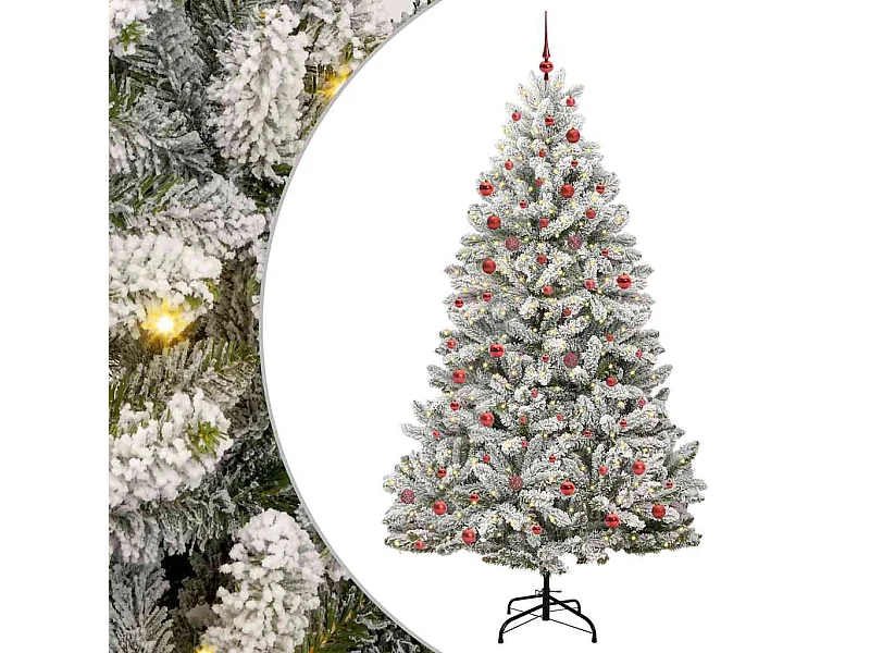 Árvore de Natal Artificial Verde e Branco 210 cm PVC e Metal