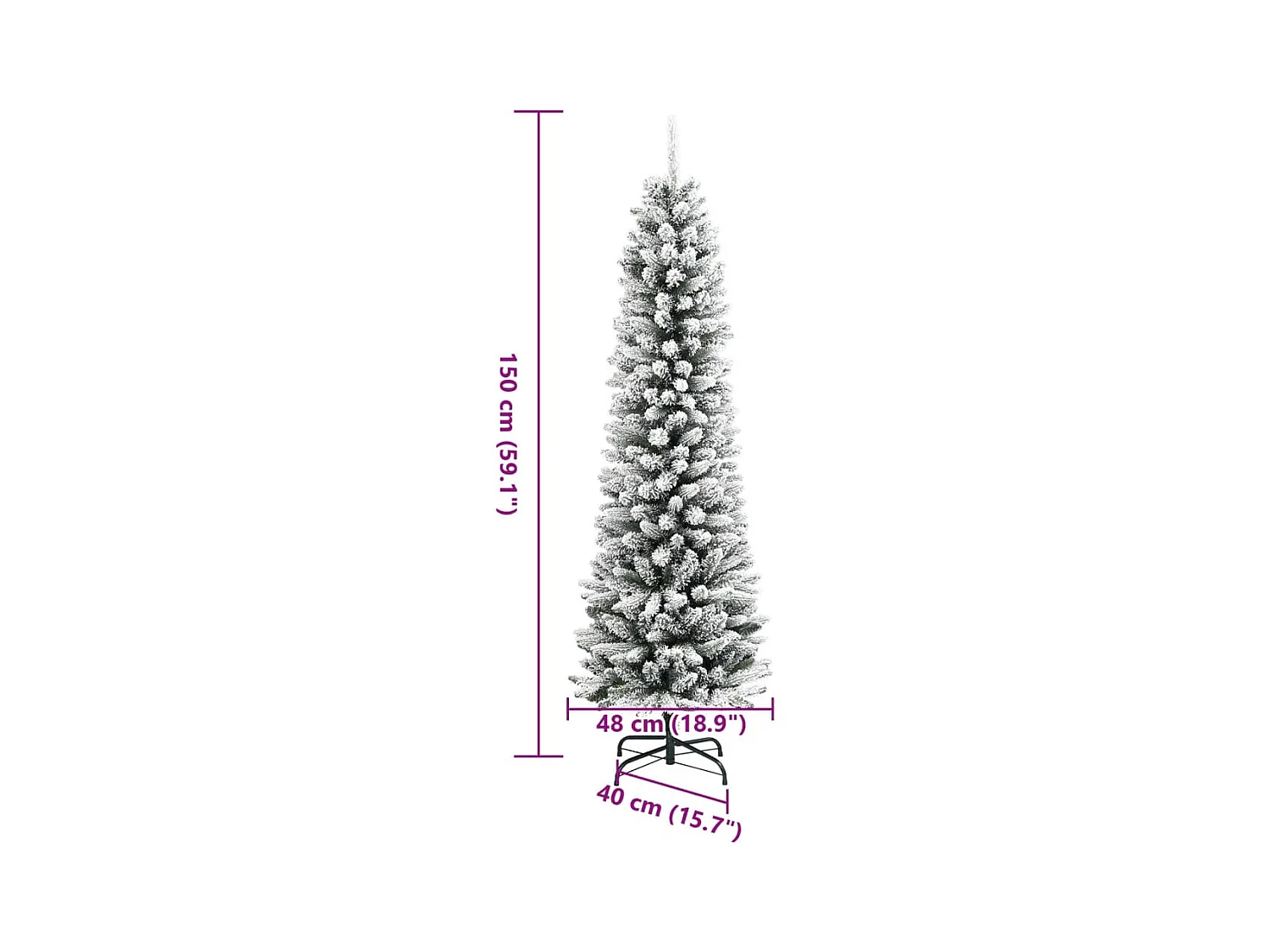 Sapin de Noël artificiel mince avec neige floquée 150 cm PVC/PE