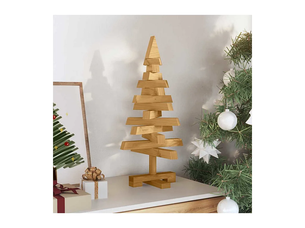 Arbres de Noël avec support Marron 60 cm Bois massif en pin