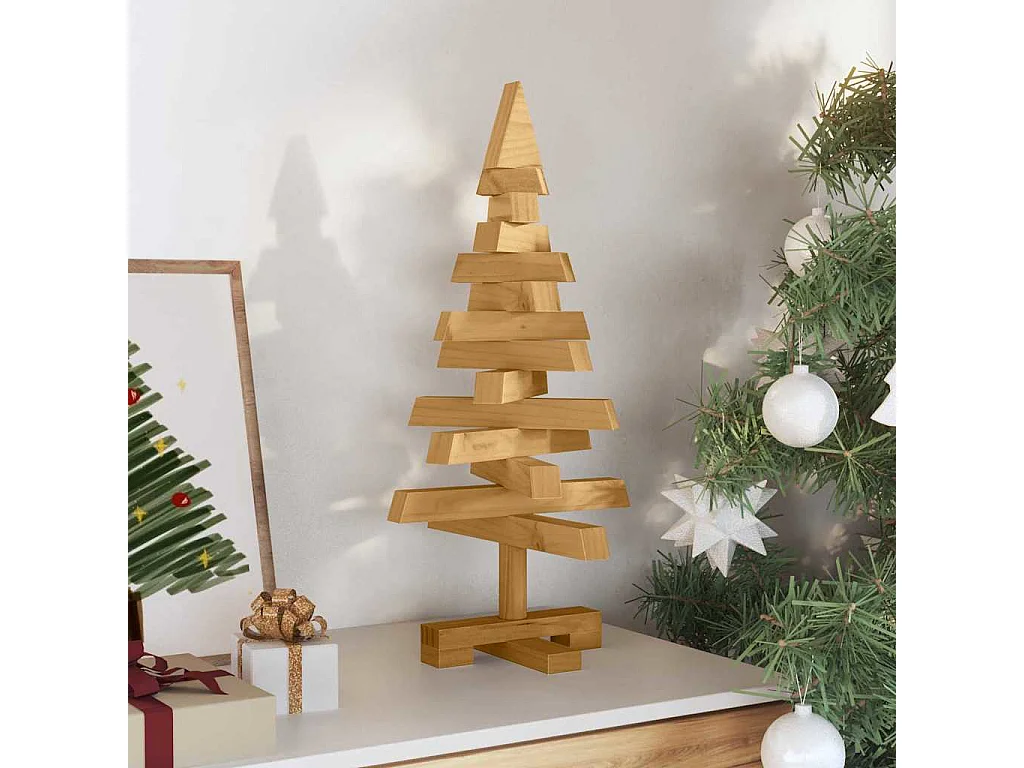 Arbres de Noël avec support Marron 60 cm Bois massif en pin