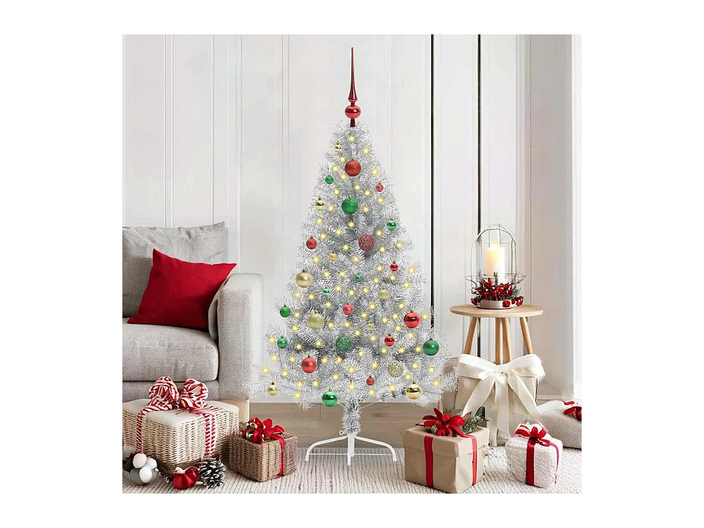 Sapin de Noël artificiel pré-éclairé Argent 150 cm PET