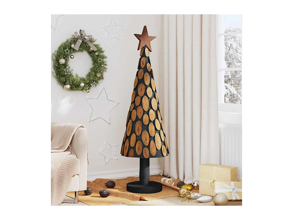 Sapin de Noël avec support Marron 150 cm Bois de teck solide