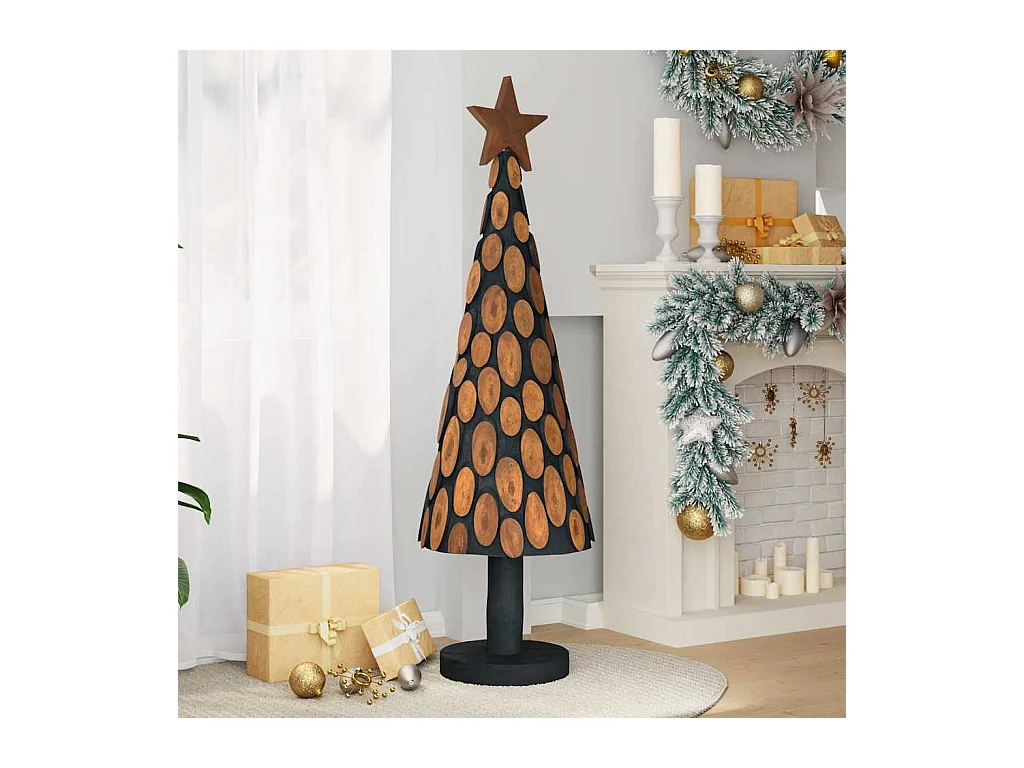 Sapin de Noël avec support Marron 150 cm Bois de teck solide
