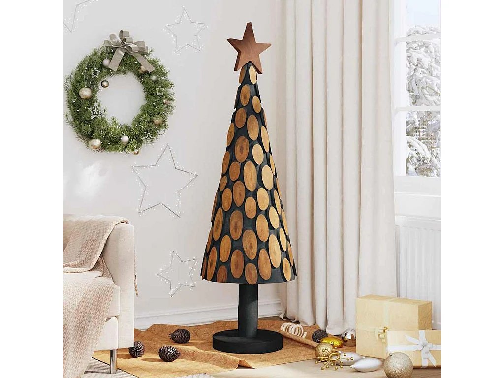 Sapin de Noël avec support Marron 150 cm Bois de teck solide
