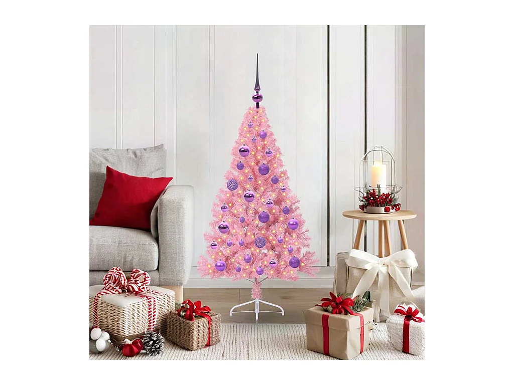 Sapin de Noël artificiel pré-éclairé Rose 120 cm PVC