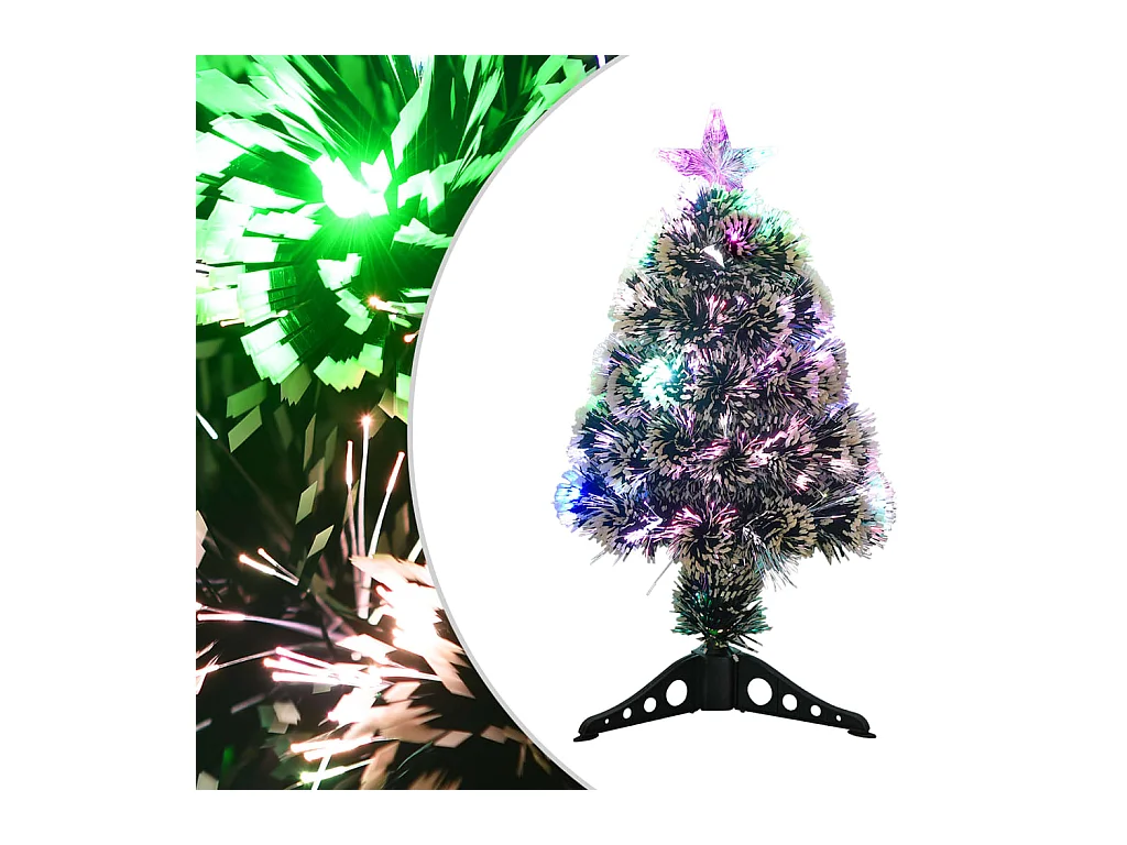Kerstboom met LED 64 cm glasvezel groen en wit