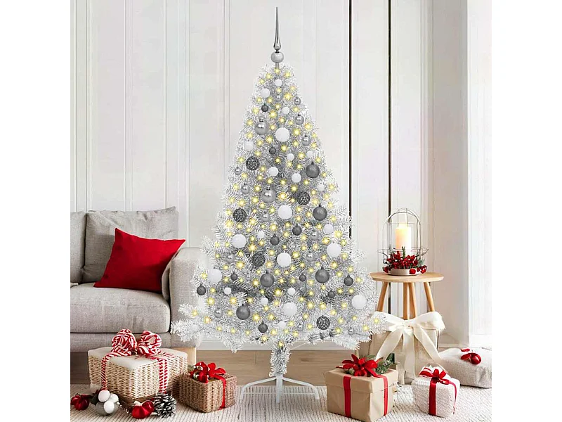 Sapin de Noël artificiel pré-éclairé Argent 180 cm PET