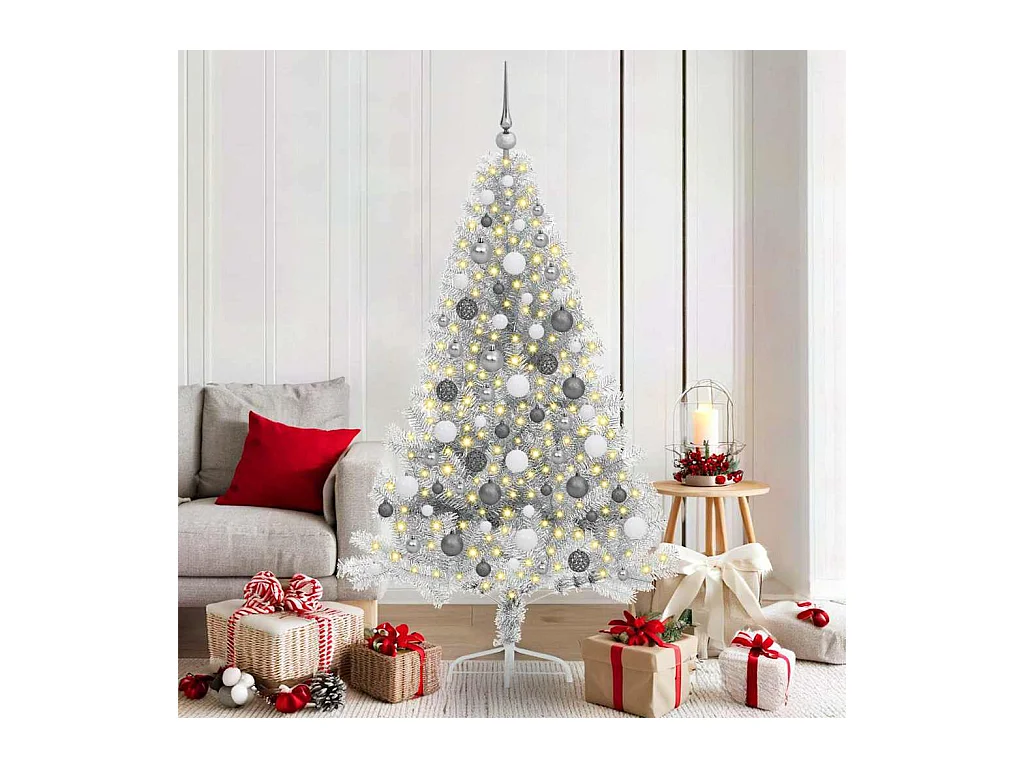 Sapin de Noël artificiel pré-éclairé Argent 180 cm PET