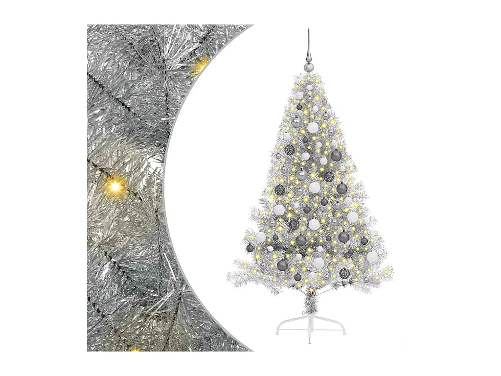 Sapin de Noël artificiel pré-éclairé Argent 180 cm PET