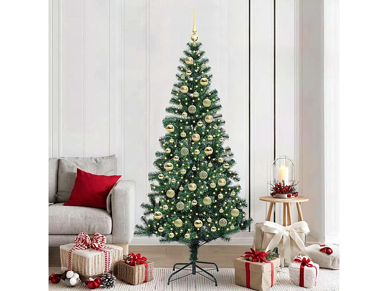 Sapin de Noël artificiel pré-éclairé Vert 210 cm PVC et métal