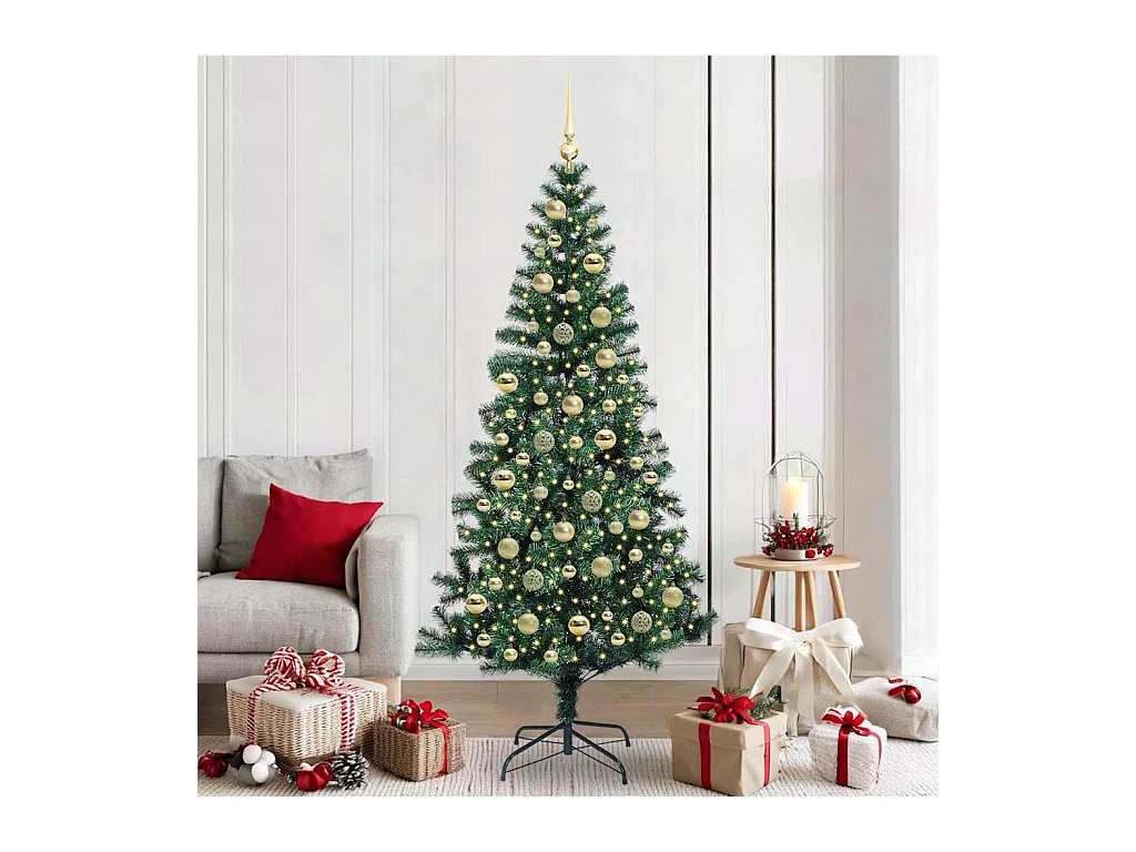Sapin de Noël artificiel pré-éclairé Vert 210 cm PVC et métal