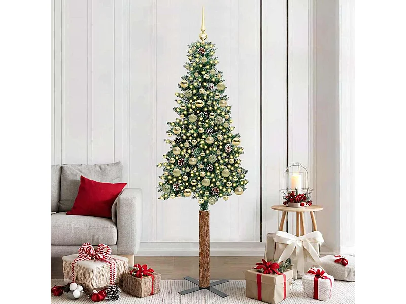 Sapin de Noël mince avec 300 LED Vert et blanc 210 cm
