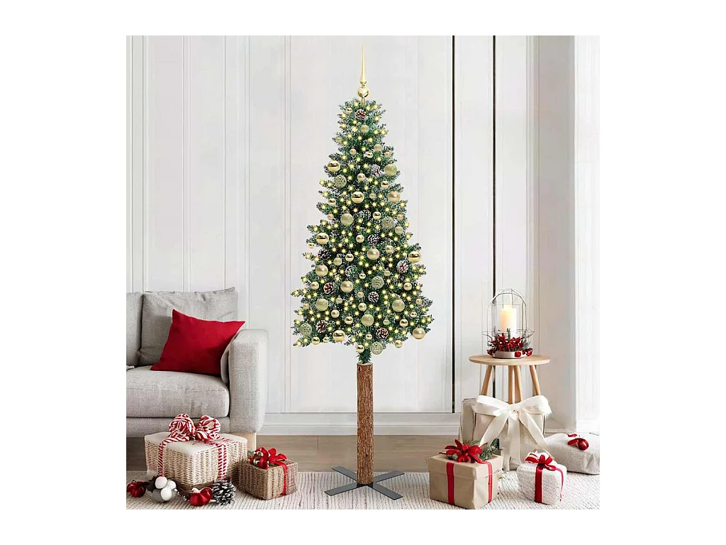 Sapin de Noël mince avec 300 LED Vert et blanc 210 cm