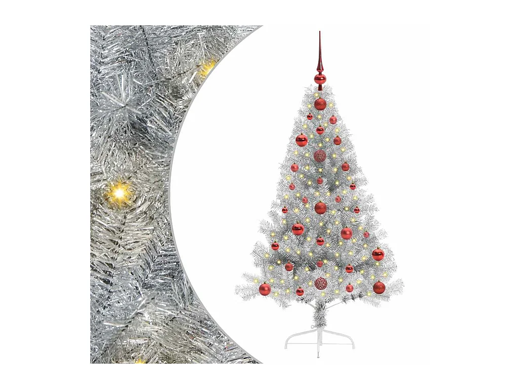 Árbol de Navidad Artificial Preiluminado Plateado 120 cm PET