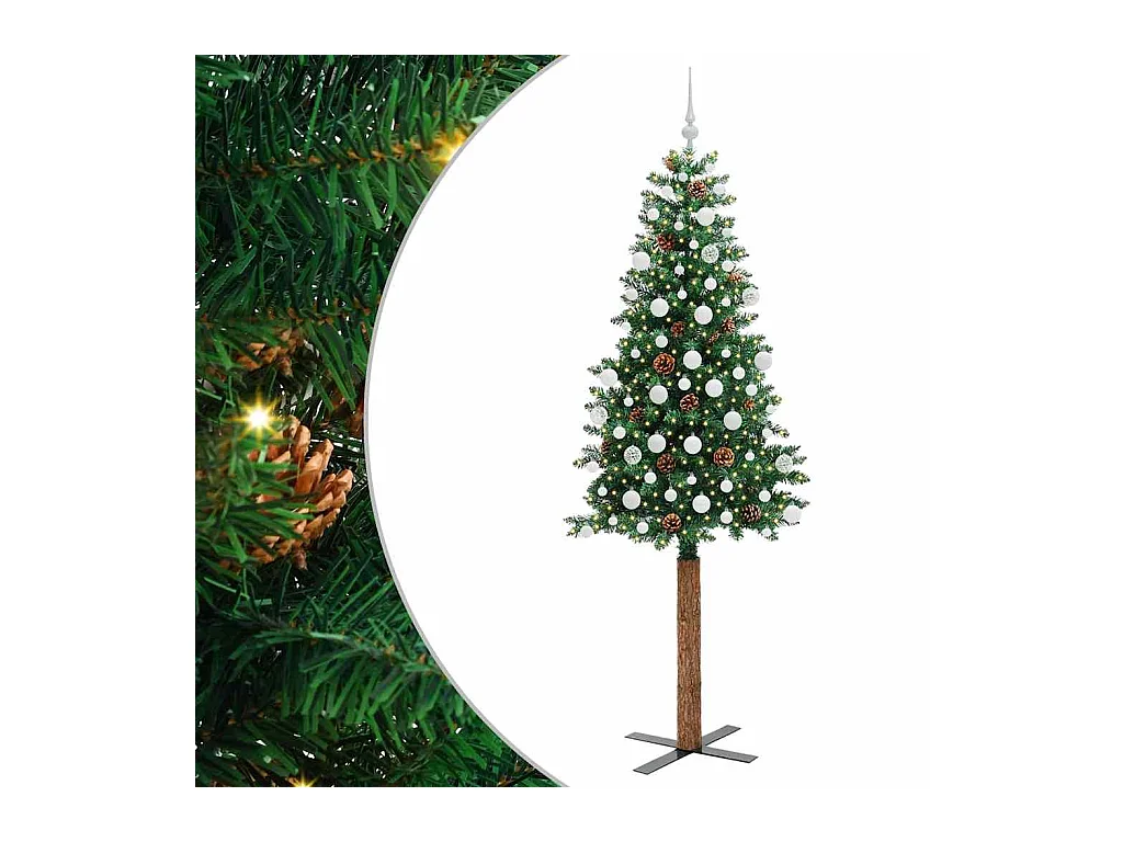 Sapin de Noël mince Vert 210 cm PVC et bois de pin massif