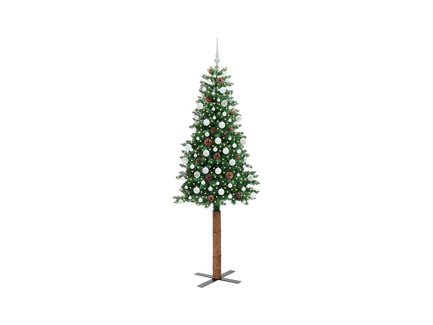 Sapin de Noël mince Vert 210 cm PVC et bois de pin massif