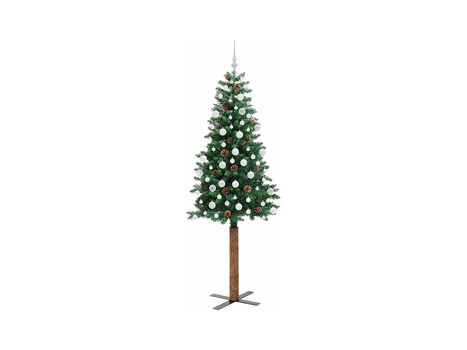 Sapin de Noël mince Vert 210 cm PVC et bois de pin massif