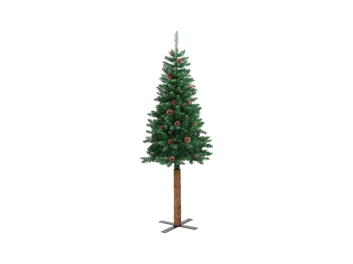 Sapin de Noël mince Vert 210 cm PVC et bois de pin massif