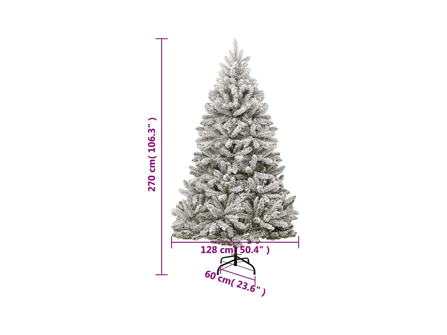 Sapin de Noël artificiel à charnières avec neige floquée 270 cm