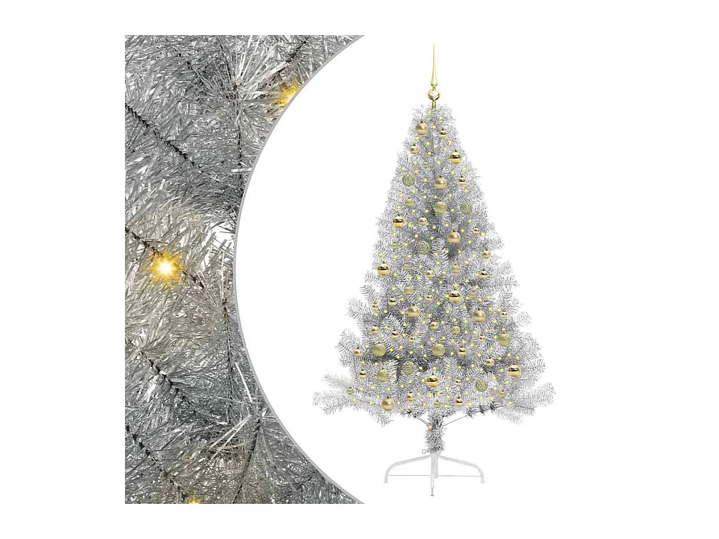 Sapin de Noël artificiel pré-éclairé Argent 180 cm PET
