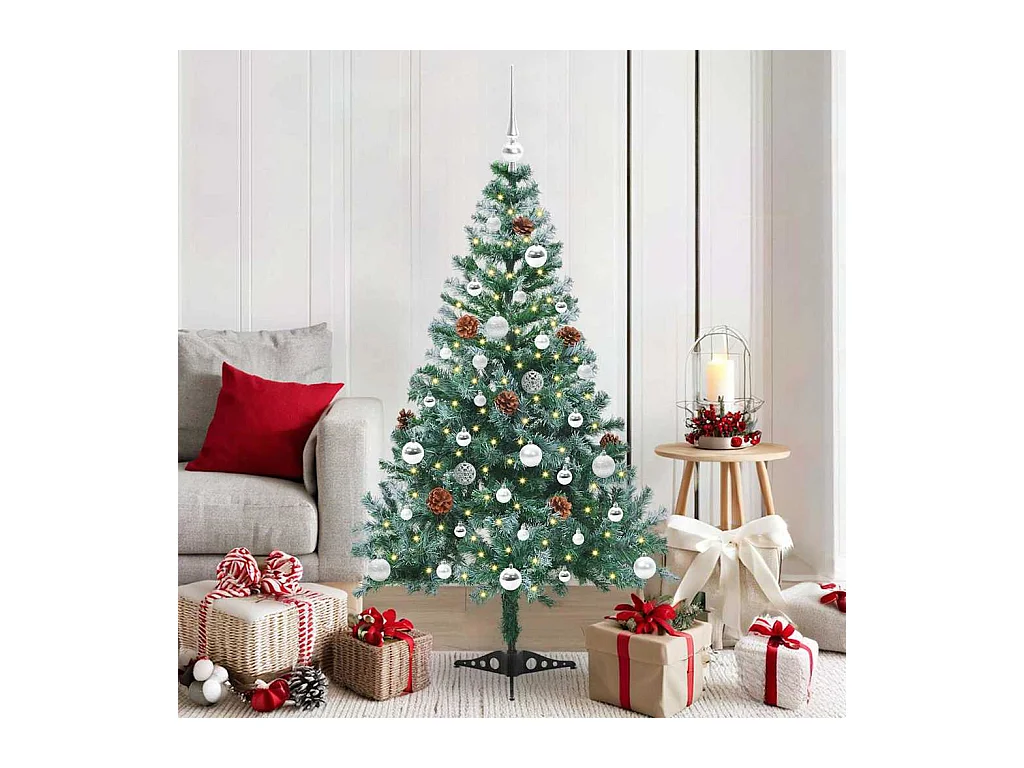 Sapin de Noël artificiel avec 150 LED Vert 150 cm PVC et Acier