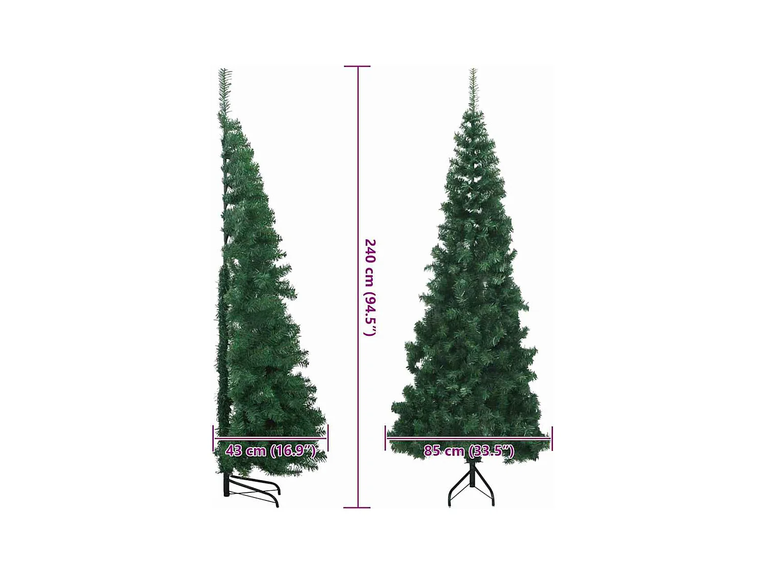 Arbre de Noël artificiel d'angle Vert 240 cm PVC et métal
