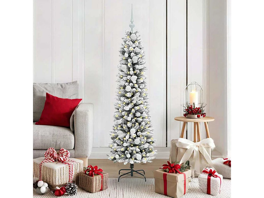 Kunstkerstboom Groen en wit 150 cm PVC en Metaal en Plastic