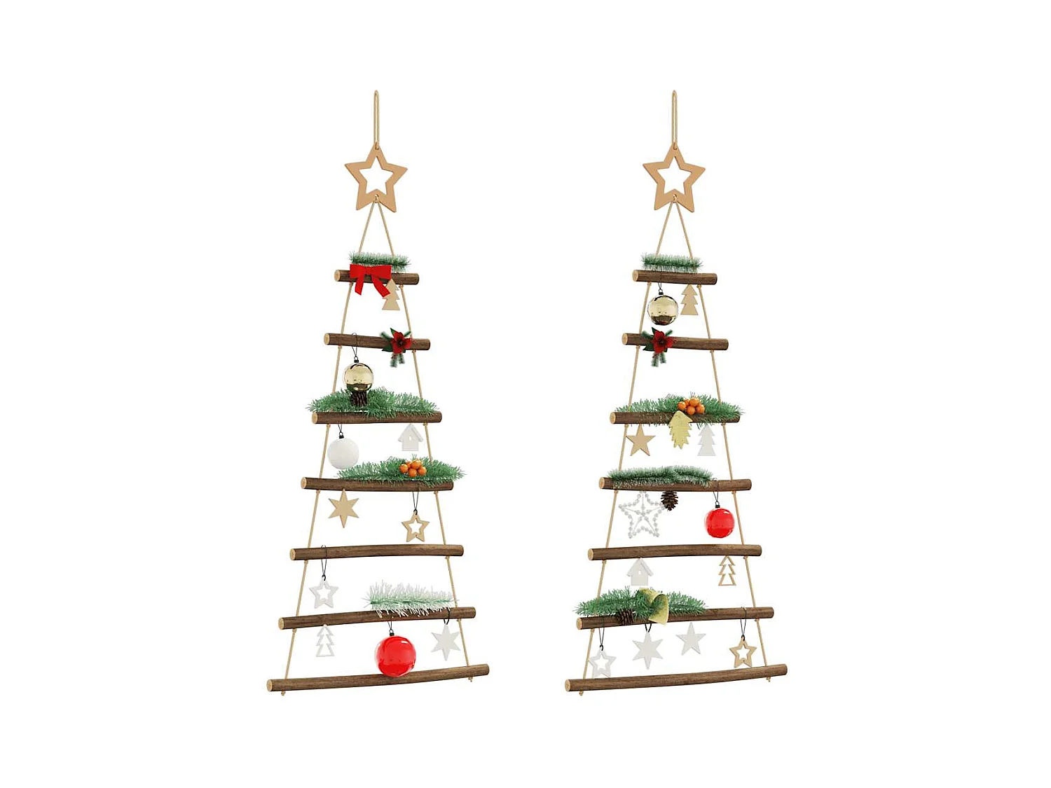 Árbol de Navidad colgante con estrellas en la parte superior, 2 unidades, 42 x 90 cm, rama natural,
