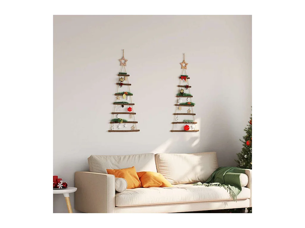 Árbol de Navidad colgante con estrellas en la parte superior, 2 unidades, 42 x 90 cm, rama natural,