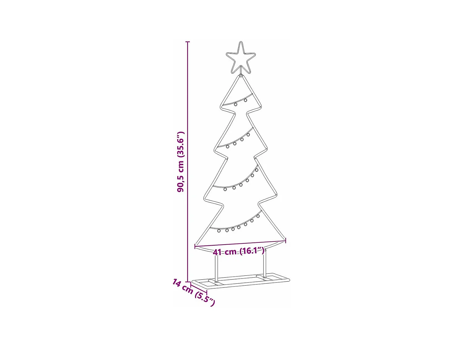 Árbol de Navidad de metal con soporte Negro 90 cm Acero