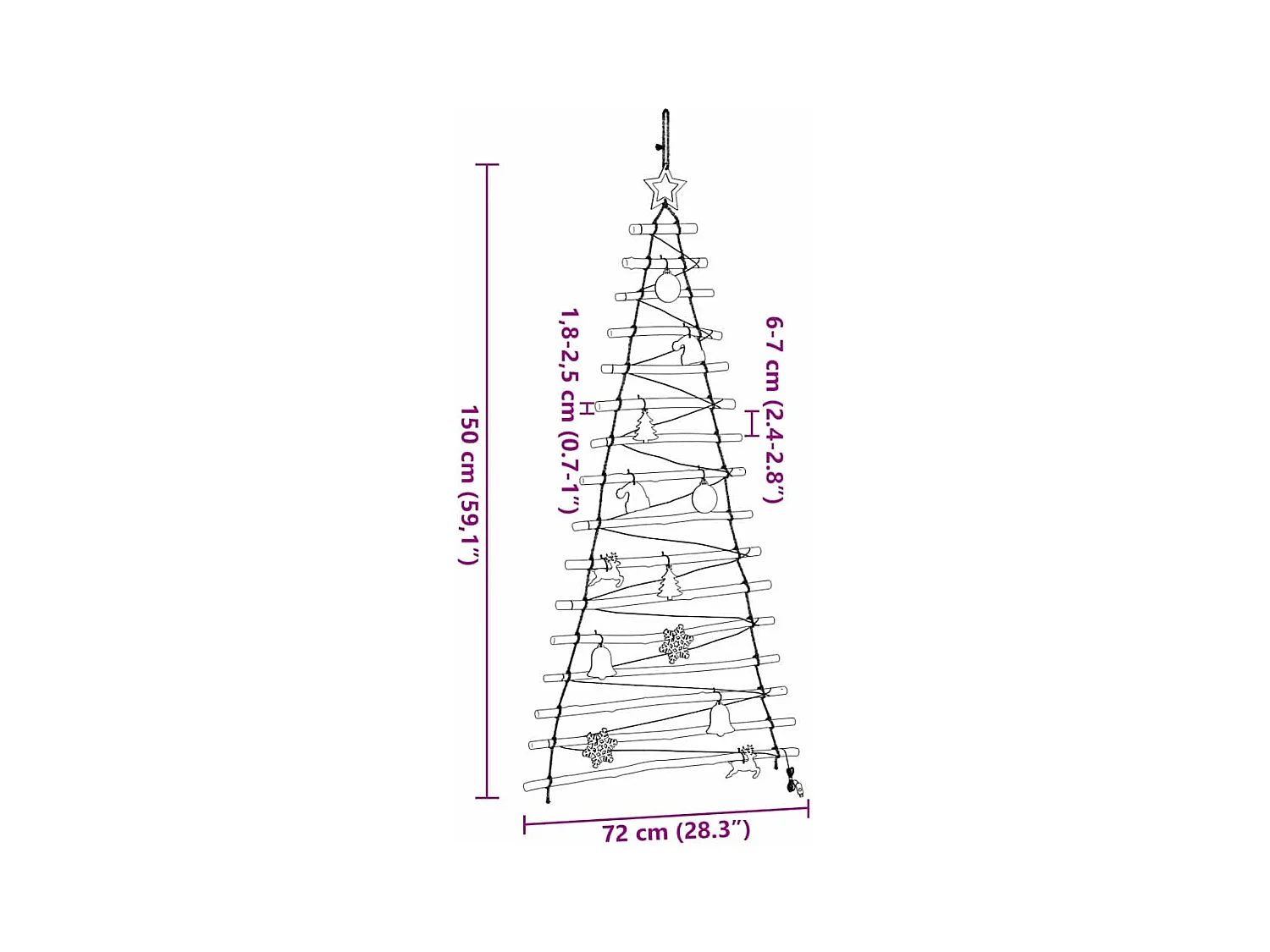 Árbol de Navidad Natural 150 cm madera maciza de fresno