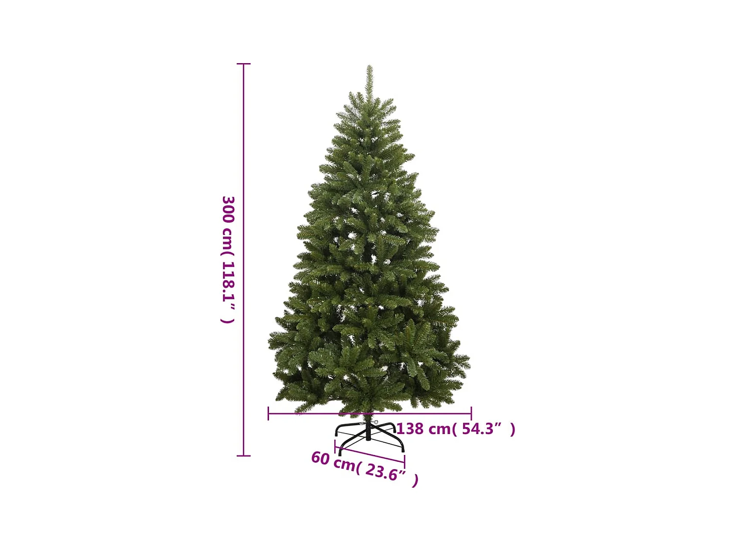 Árbol de Navidad artificial con bisagras y soporte verde 300 cm