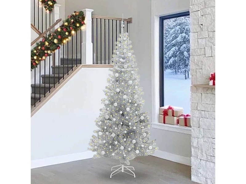 Árbol de Navidad con 300 LED con soporte Plateado 240 cm PET