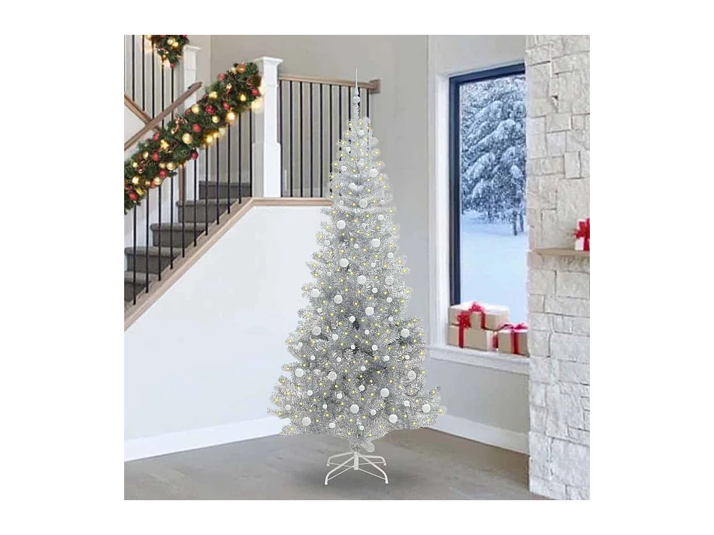 Sapin de Noël avec 300 LED avec support Argent 240 cm PET