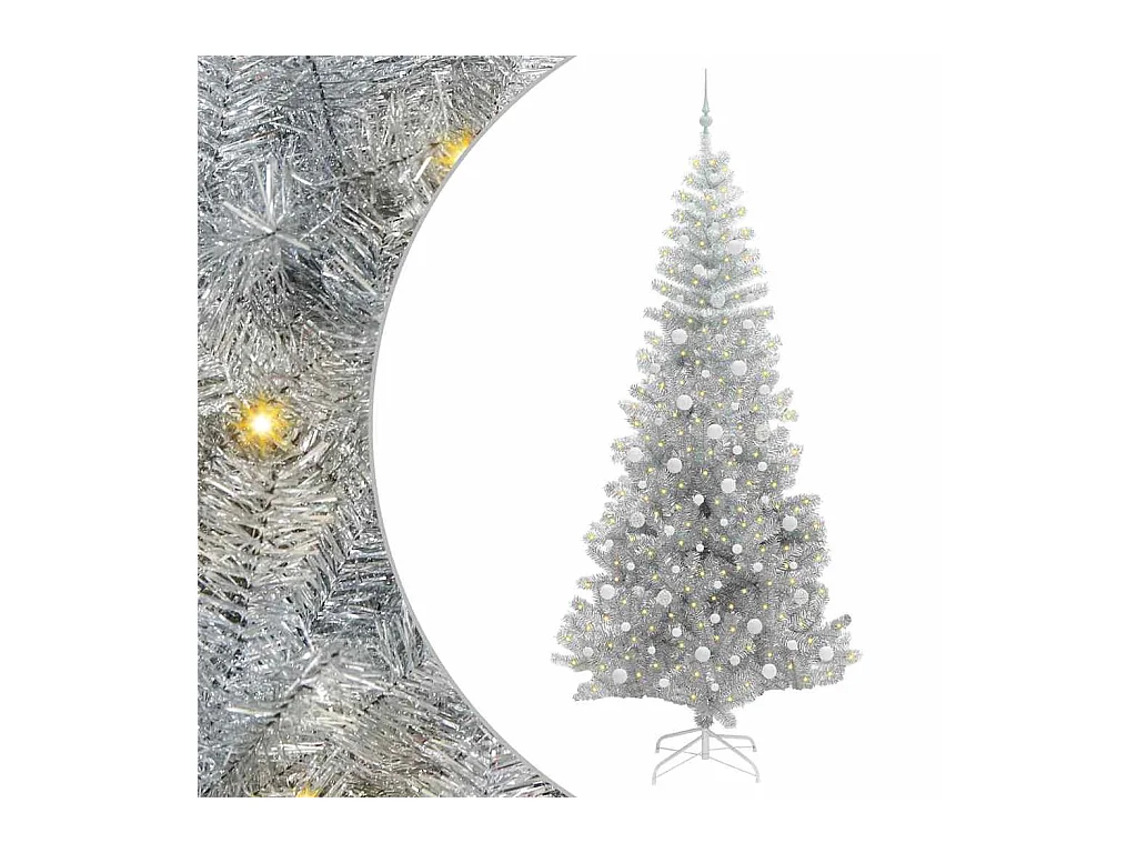 Sapin de Noël avec 300 LED avec support Argent 240 cm PET