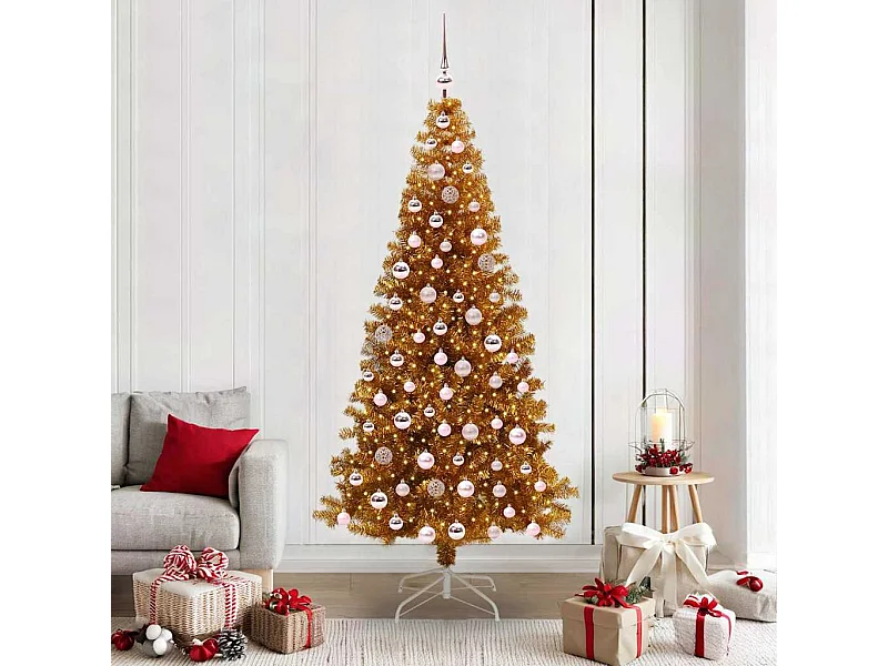 Sapin de Noël avec 300 LED avec support Doré 210 cm PET