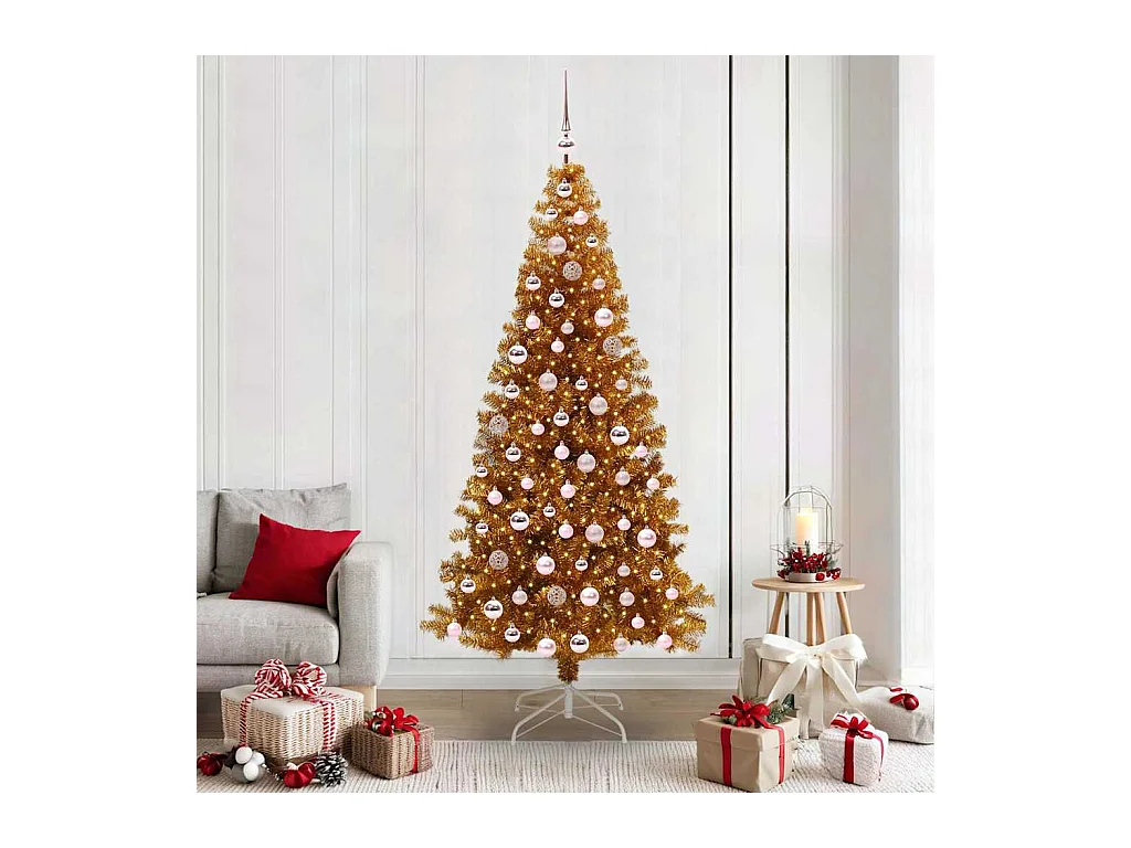 Sapin de Noël avec 300 LED avec support Doré 210 cm PET