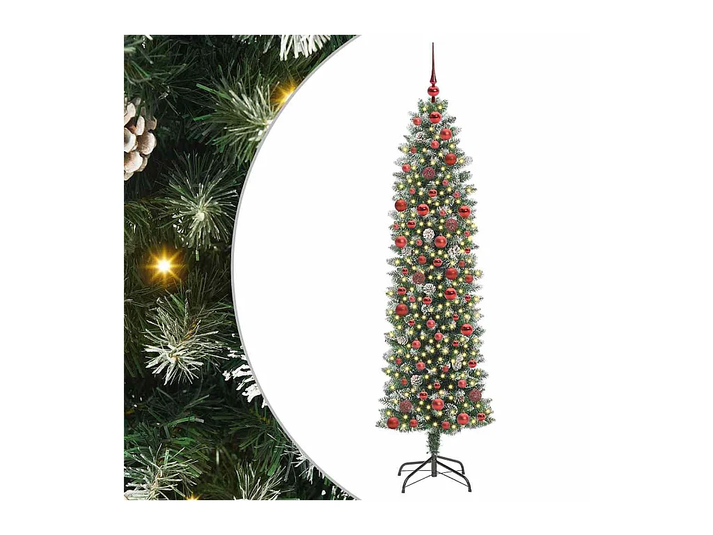 Kunstmatige slanke kerstboom met 300 LED Groen en wit 180 cm