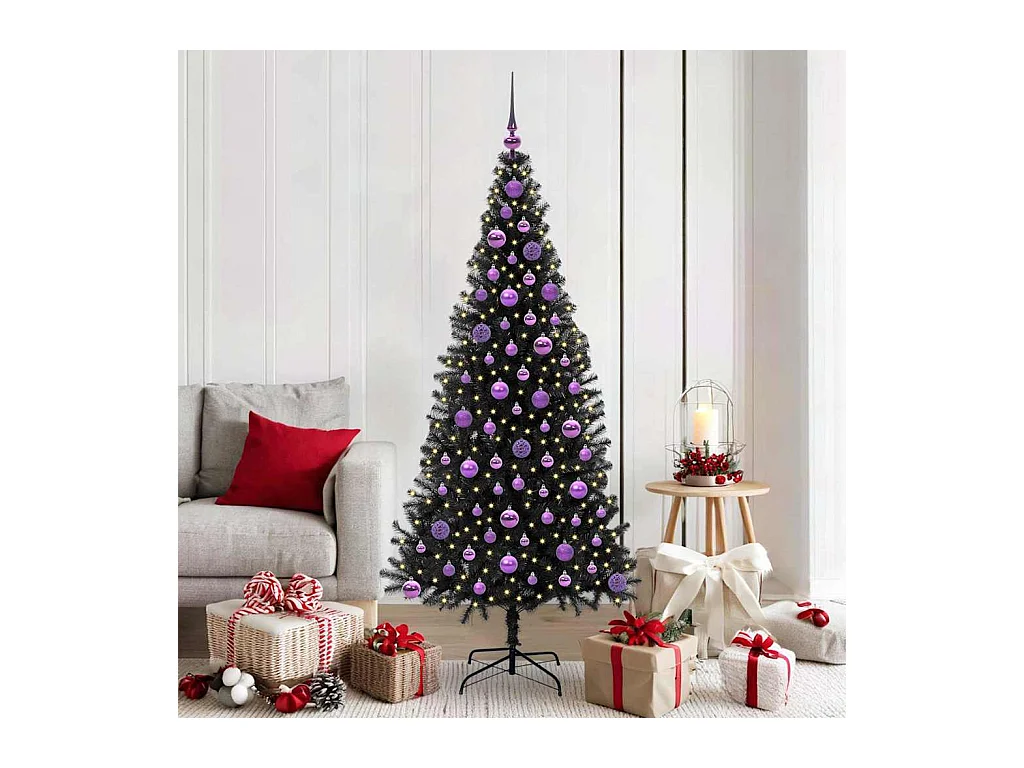 Sapin de Noël avec 300 LED avec support Noir 180 cm PVC