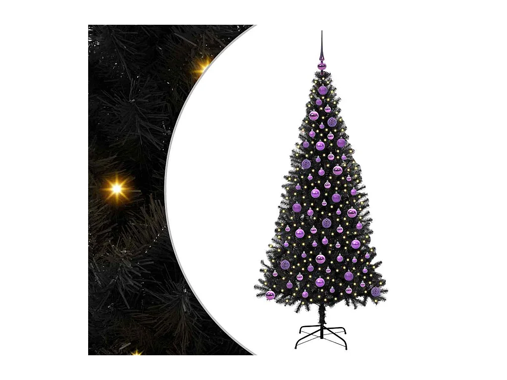Sapin de Noël avec 300 LED avec support Noir 180 cm PVC