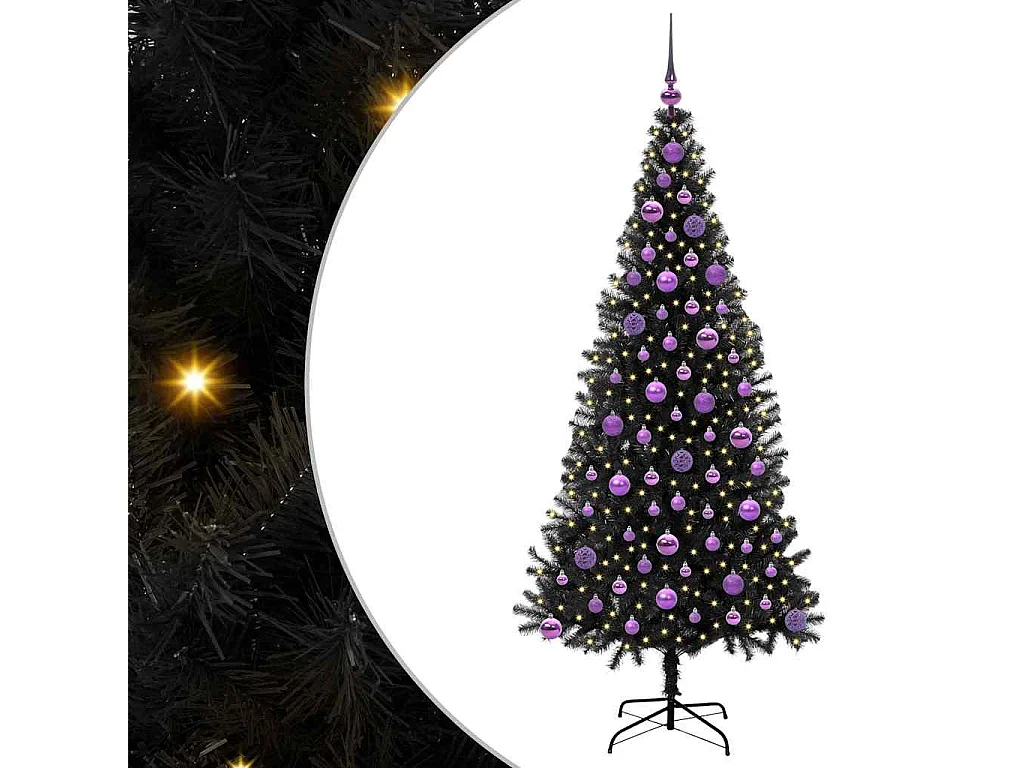 Sapin de Noël avec 300 LED avec support Noir 180 cm PVC