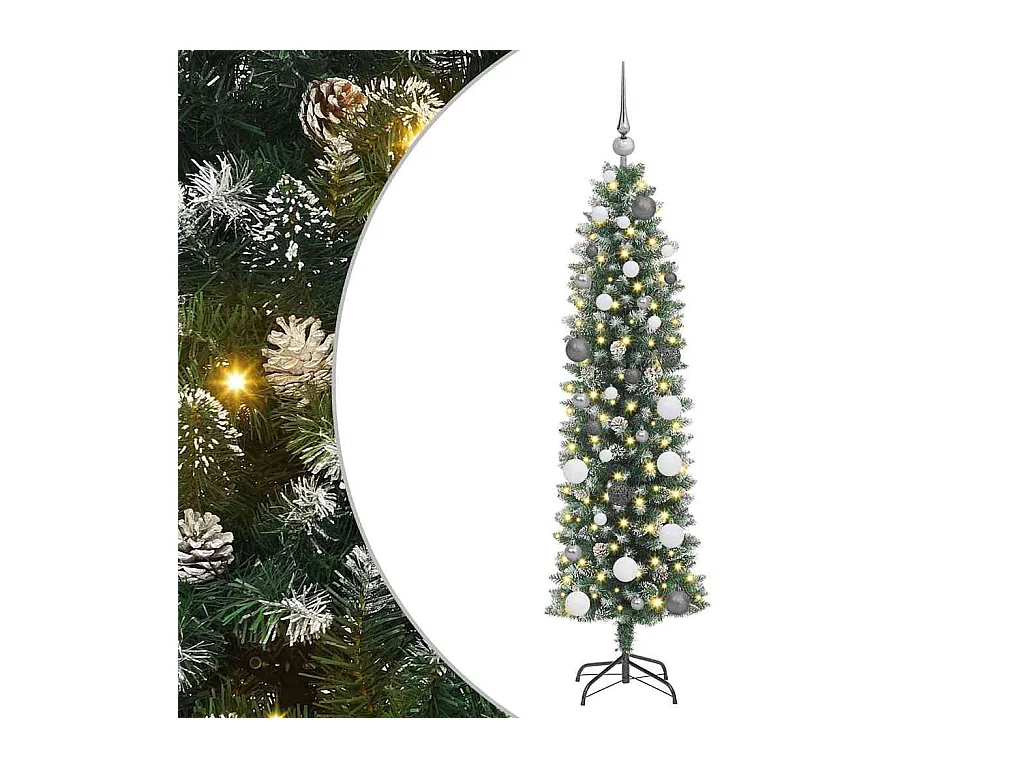Árbol Navideño Artificial Delgado con 150 LED Verde 150 cm